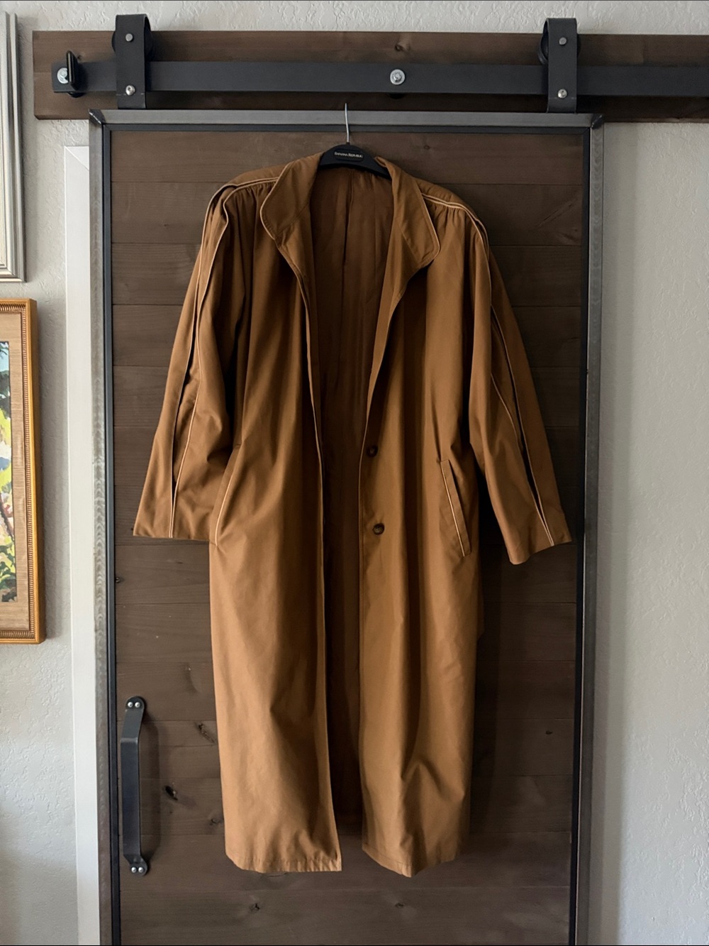 Vintage Brown Women's Trench Coat with unique piping detail